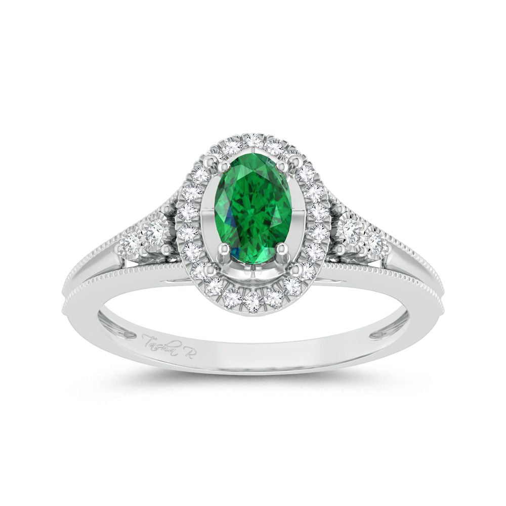 14K 0.10CT Diamond Emerald Ring