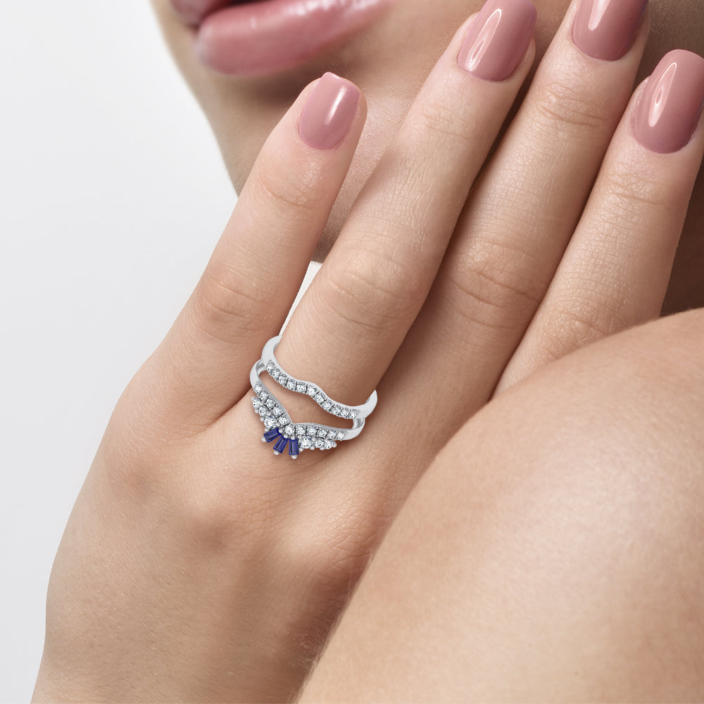 14K 0.12CT Natural Sapphire Ring Guard With 0.59CT Lab Grown Diamonds