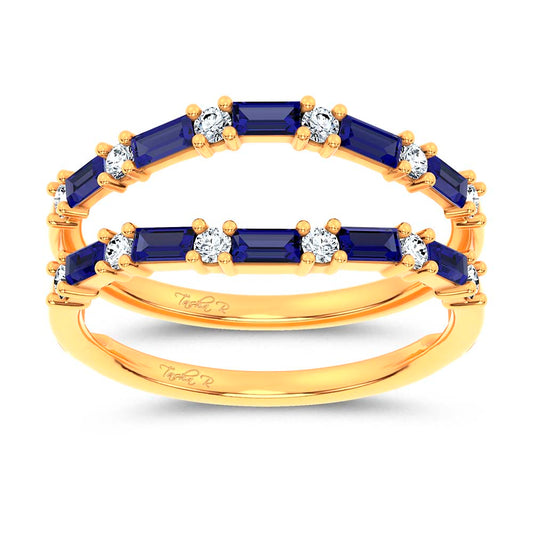 14K 0.58CT Natural Sapphire Ring Guard With 0.25CT Lab Grown Diamonds