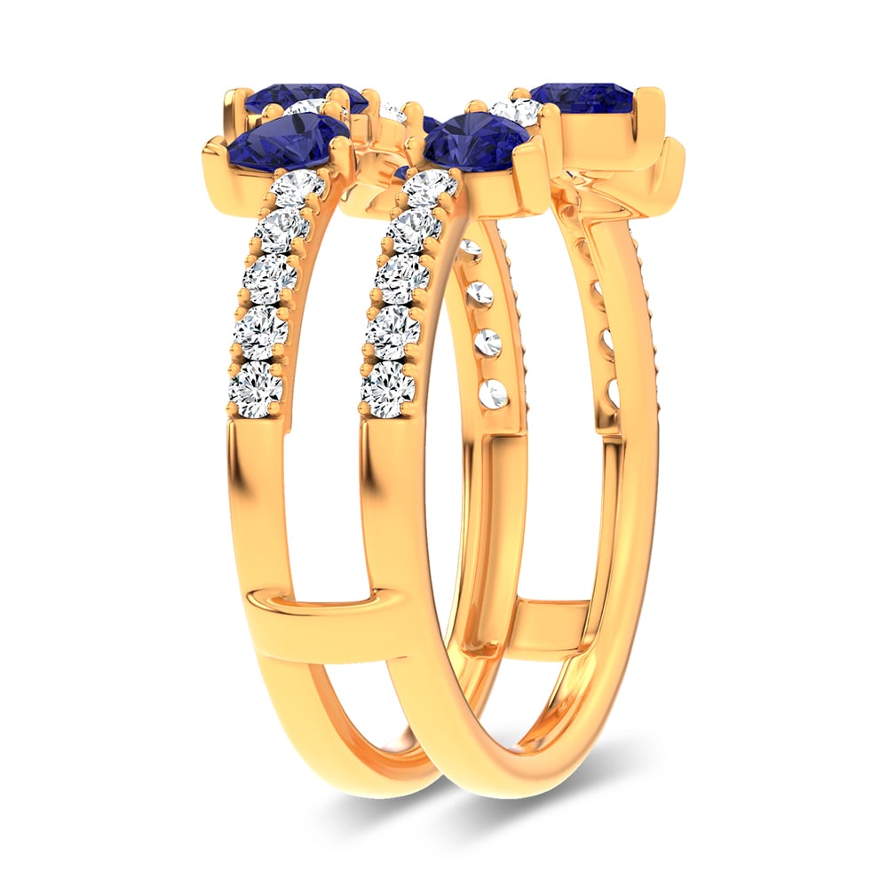 14K 1.14CT Natural Sapphire Ring Guard With 0.55CT Lab Grown Diamonds